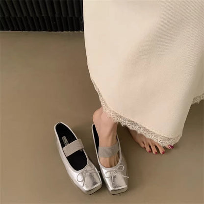 Damen Ballerinas Mary Jane Elegante Schleifen Schnürsenkel