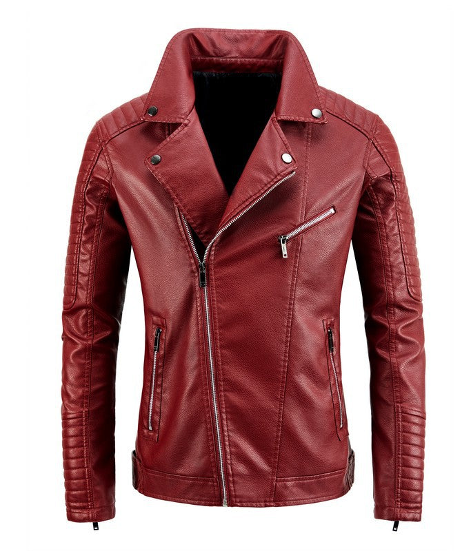 Herren Lederjacke Bikerstil Schwarz Kunstleder