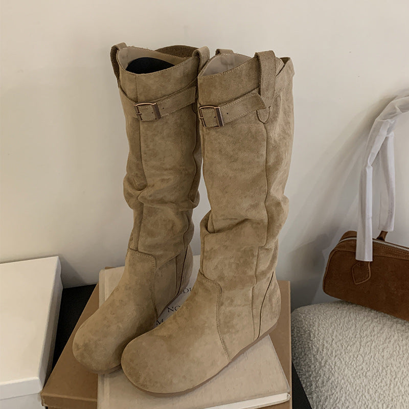 Damen Stiefel Langschaft Elegant Schnalle Schwarz