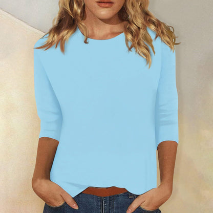 Damen T-Shirt Rundhals Einfarbig Kurzarm