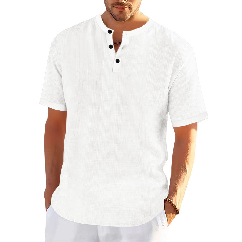 Herren Kurzarmshirt Modern Strukturiert Knopfleiste Trendy