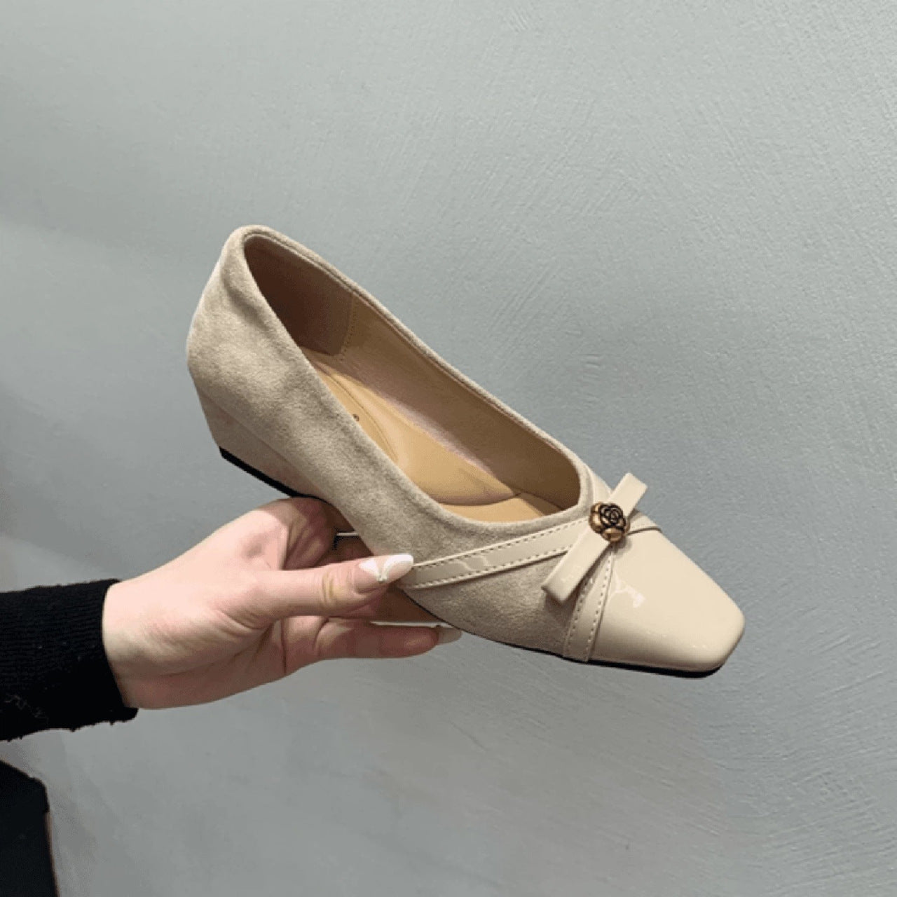 Damen Ballerinas Elegant Geschnürt Schleifen Detail