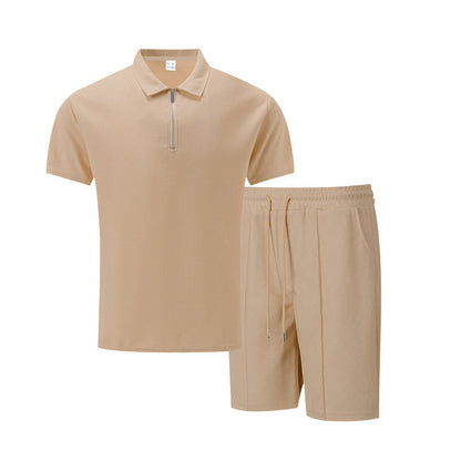 Herren Sportset Kurzarm Poloshirt Shorts Reißverschluss