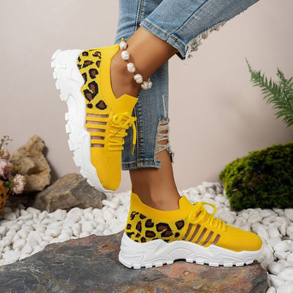 Damen Sneaker Sportlich Leopardenmuster Atmungsaktiv