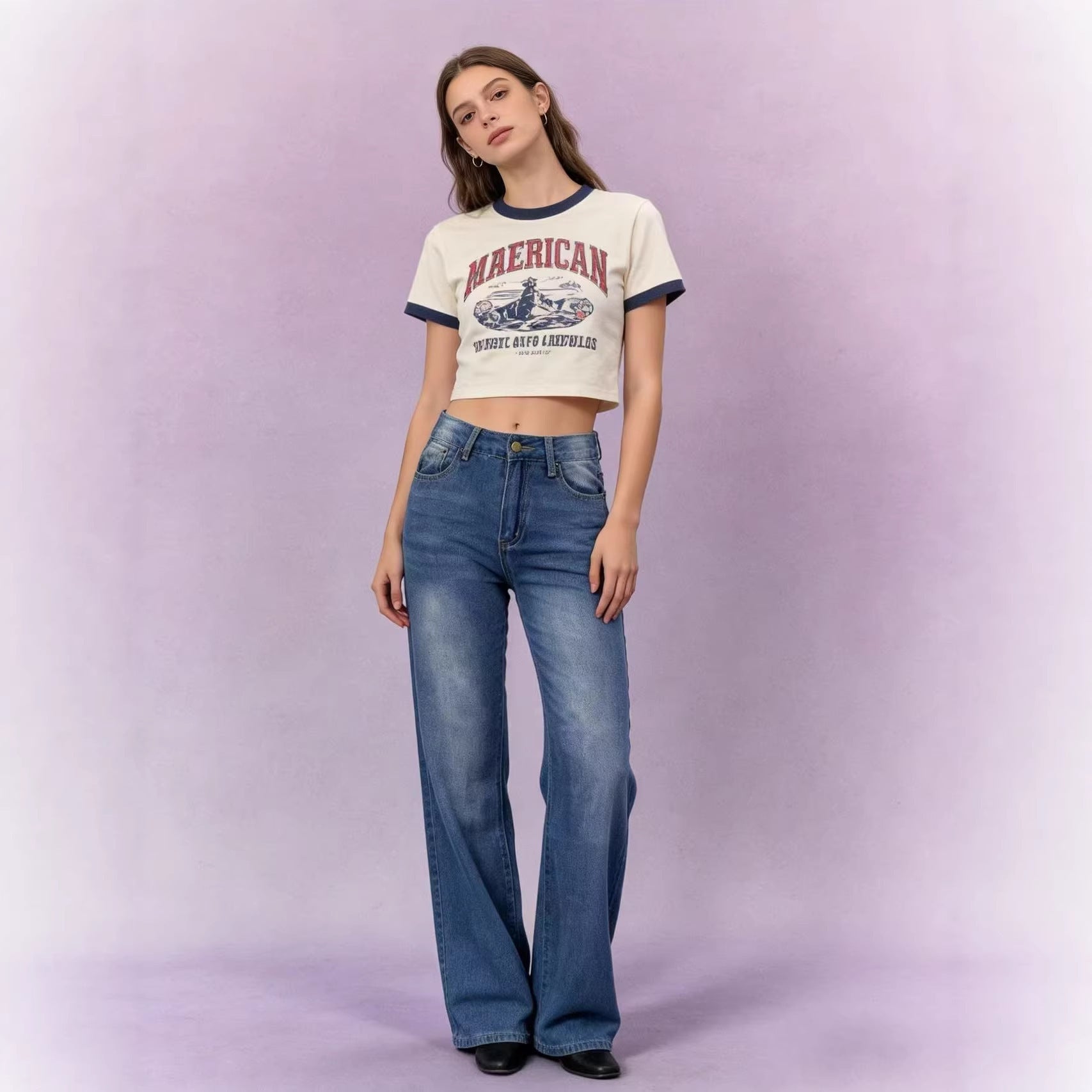 Damen High-Waist Jeans Weite Bein Slim Fit - BerlinGlamour