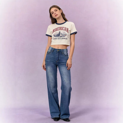Damen High-Waist Jeans Weite Bein Slim Fit - BerlinGlamour