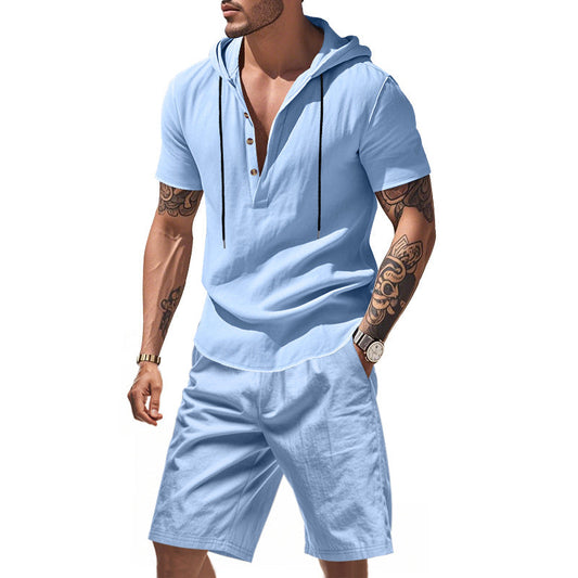 Herren Sportbekleidung Set Kurzarm Hemd mit Kapuze und Shorts - BerlinGlamour