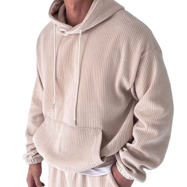 Herren Hoodie Kuschelig Rippstruktur Kängurutasche