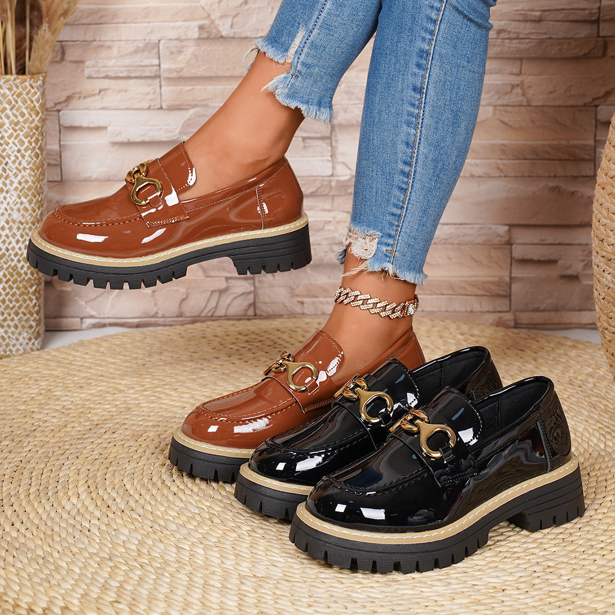 Damen Mokassinschuhe Komfortabel Glänzend Robust - BerlinGlamour