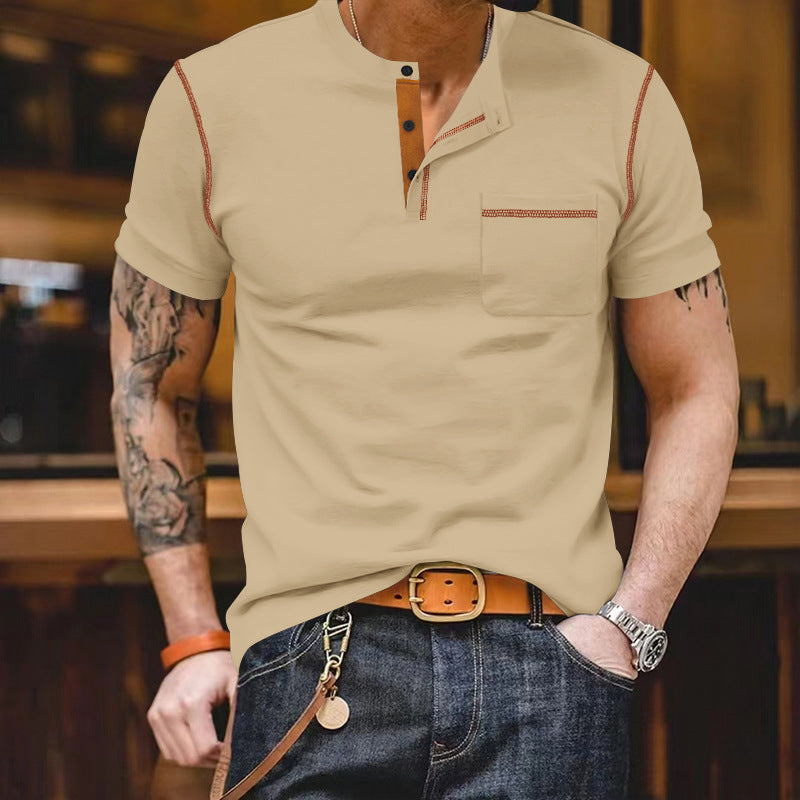 Herren Kurzarm-Shirt Modern mit Kontrast-Akzenten und Brusttasche
