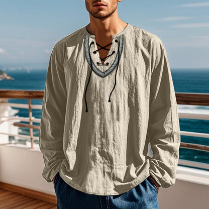 Herren Langarmshirt Modern Schnürdetail Trendig