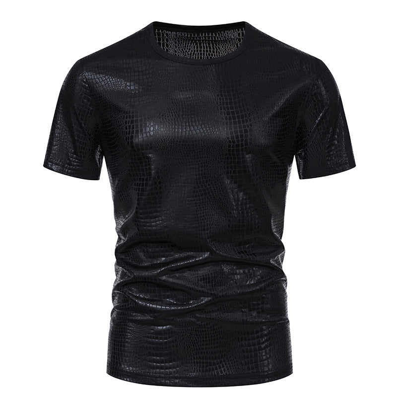 Herren Kurzarmshirt Schlangenmuster Glitzernd Modern
