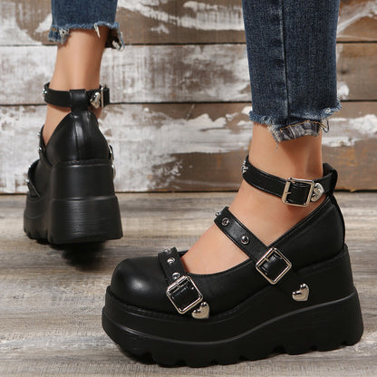 Damen Plateau Pantoletten Modisch Schnalle Nieten Damenschuhe