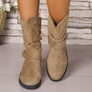 Damen Stiefeletten Mit Falten-Design Und Dekorativem Riemen