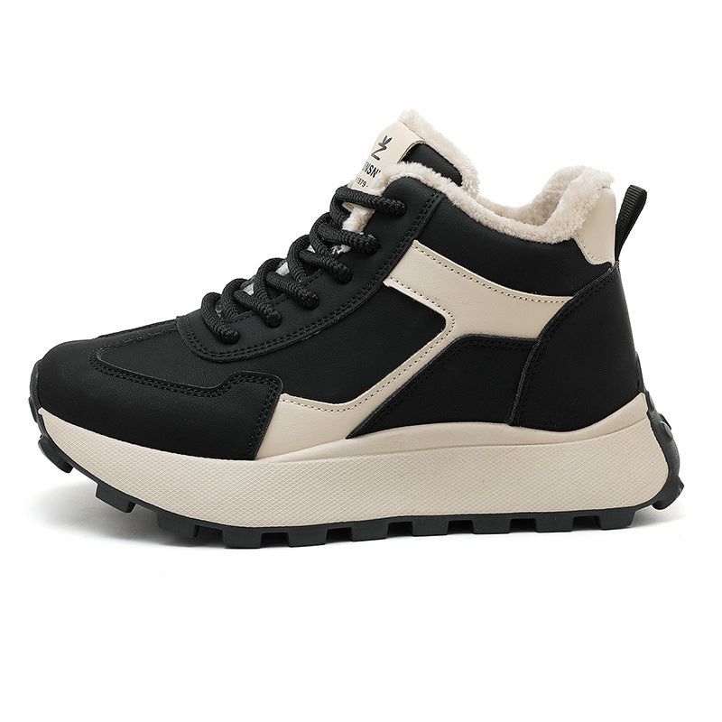 Damen Sneaker High-Top Flauschig Rutschfest Schwarz