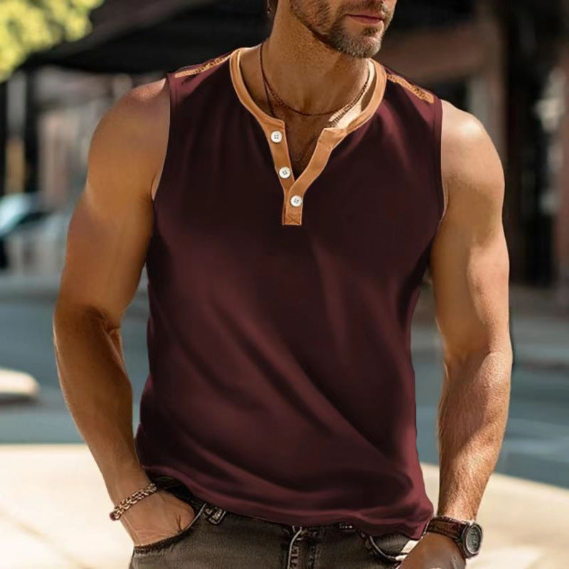 Herren Poloshirt Ärmellos Modern mit Knopfverschluss