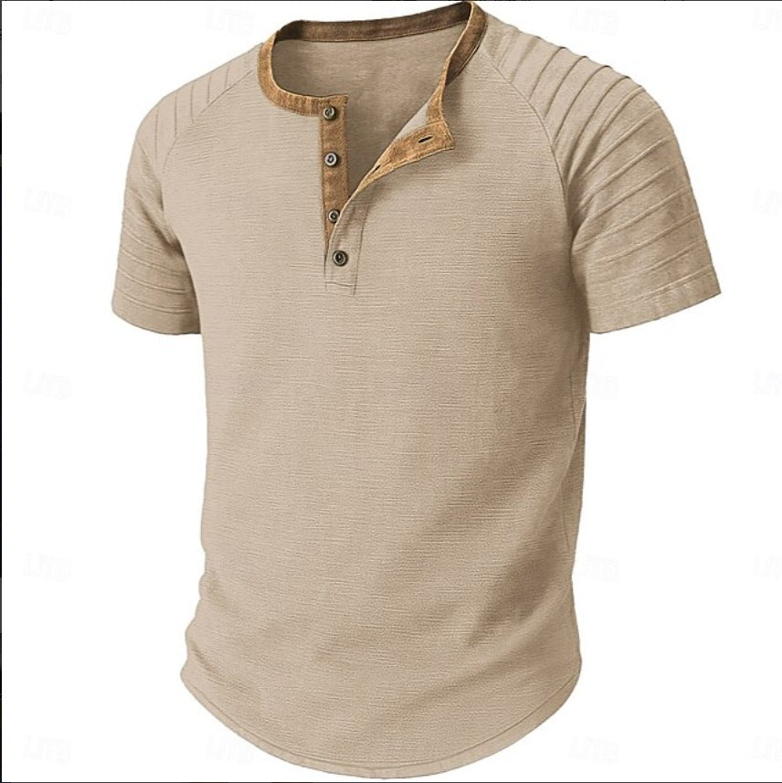 Herren Kurzarm-Shirt Struktur-Stoff Kontrast-Kragen Modern