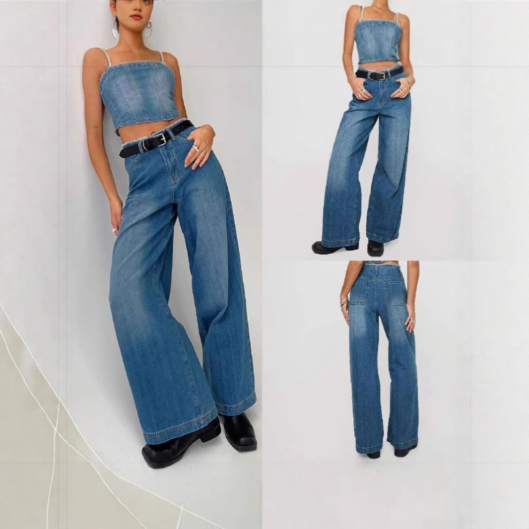 Hohe Damen Jeans Mit Fransen Weite Bein - BerlinGlamour