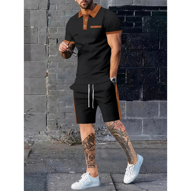Herren Poloshirt Shorts Set Kontrastdesign Modern Sportlich
