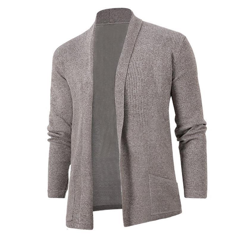 Herren Strickjacke Offener Kragen Elegant Rippdesign