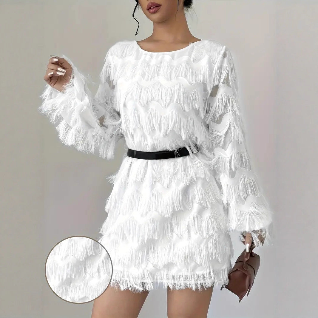 Damen Kleid Wellenmuster Fransen Chic Berlin