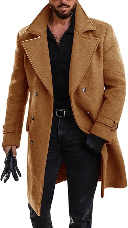 Herren Langmantel Eleganter Doppelknopf Schwarz