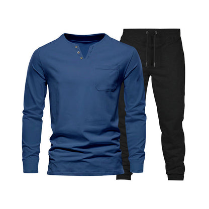 Herren Langarm-Henley-Set Bequeme Jogginghose Sportlich