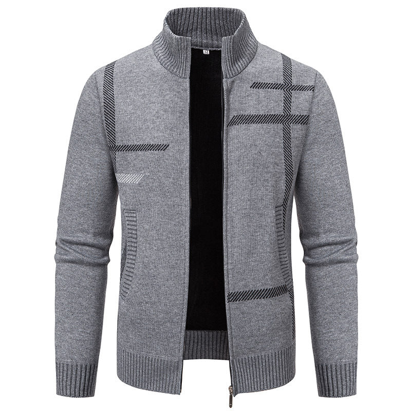 Herren Strickjacke mit Grafik-Print und Hochkragen Modern