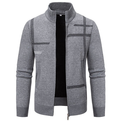 Herren Strickjacke mit Grafik-Print und Hochkragen Modern