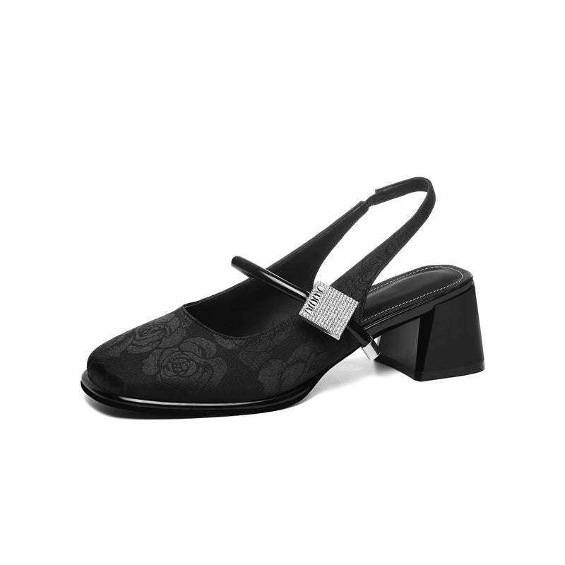 Damen Slingback Pumps Komfort Blockabsatz Schmuckdetail