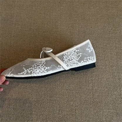 Damen Ballerinas Schuhe mit Blumenmuster und Schleife