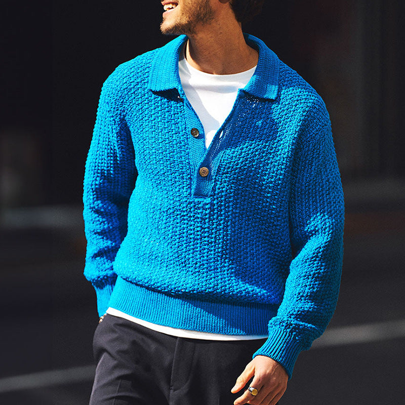 Herren Pullover Strick Lässig Knopfleiste Modern - BerlinGlamour