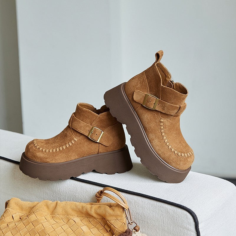 Damen Plateaustiefel Stylisch Schnallenverschluss Modisch Höhe - BerlinGlamour