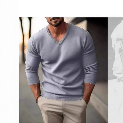 Herren Pullover V-Ausschnitt Bequem Baumwolle