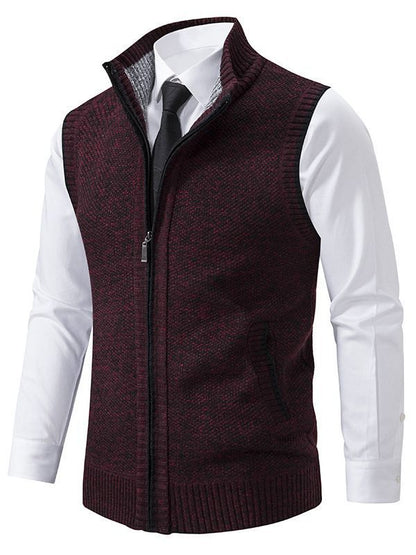 Herren Strickweste Elegant Hochkragen Reißverschluss Taschen