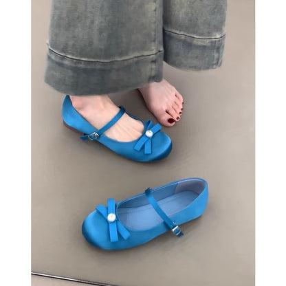 Damen Ballerinas Schleifen Design Komfort Riemenverschluss