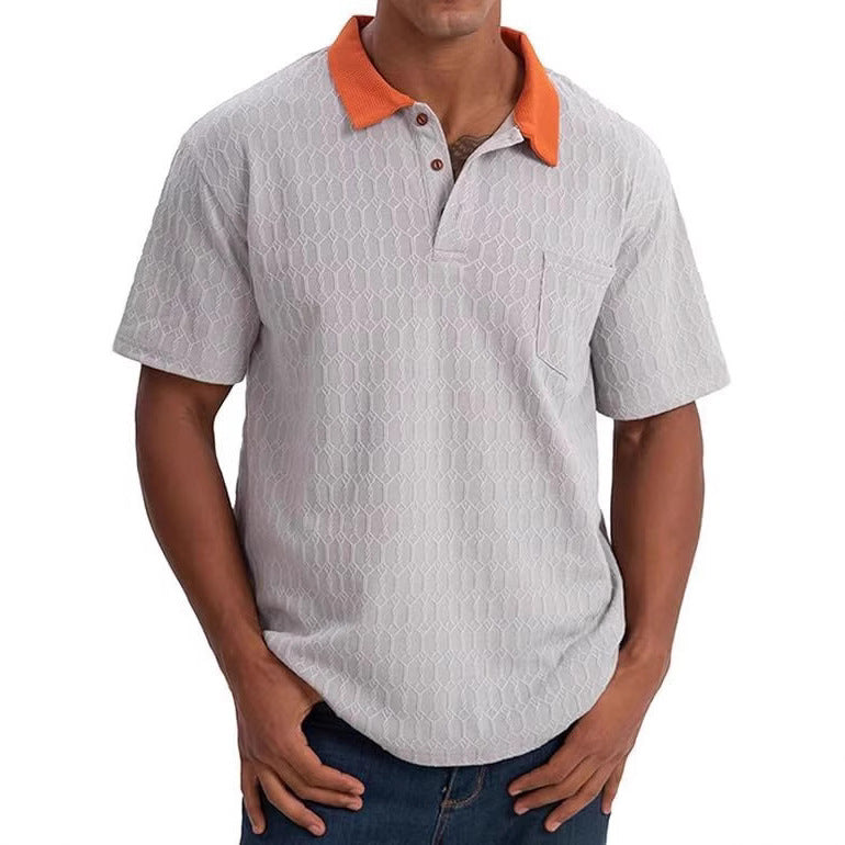 Herren Poloshirt Strukturiert Kontrastkragen Modern