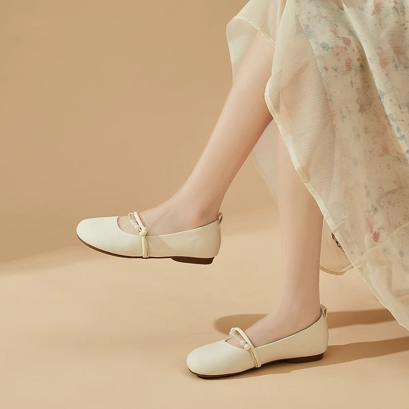 Damen Ballerinas Perlen Riemen Elegantes Design