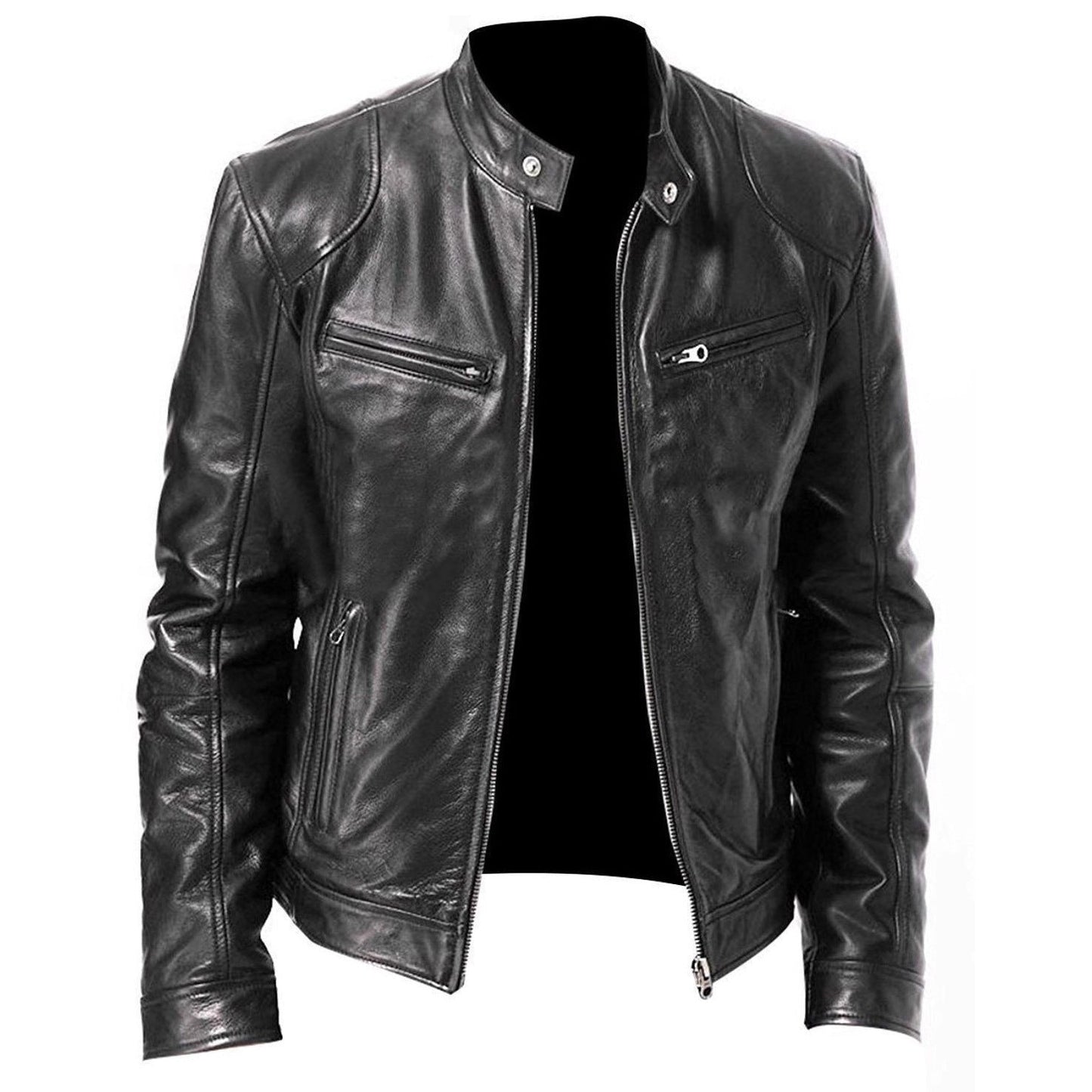 Lederjacke Herren Modern Motorradstyle Reißverschluss Taschen - BerlinGlamour