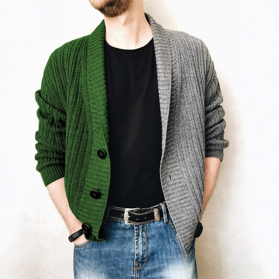 Herren Strickjacke Modern Knopfdesign Kontrast