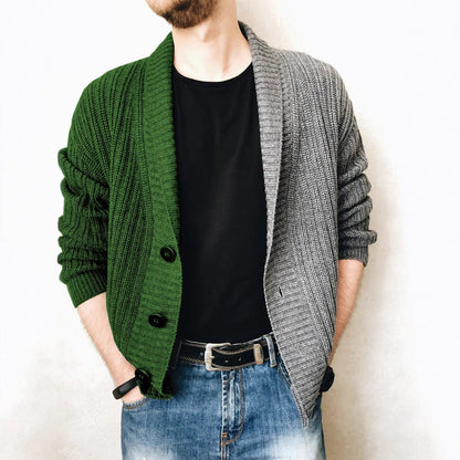 Herren Strickjacke Modern Knopfdesign Kontrast