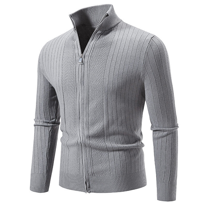 Herren Strickpullover Modern Rippenmuster Großes V mit Reißverschluss