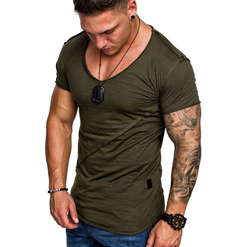 Herren T-Shirt V-Ausschnitt Hochwertig Strukturiert