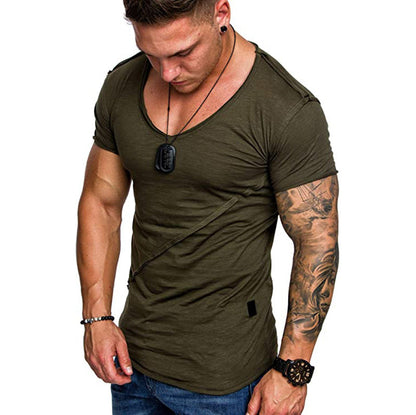 Herren T-Shirt V-Ausschnitt Hochwertig Strukturiert