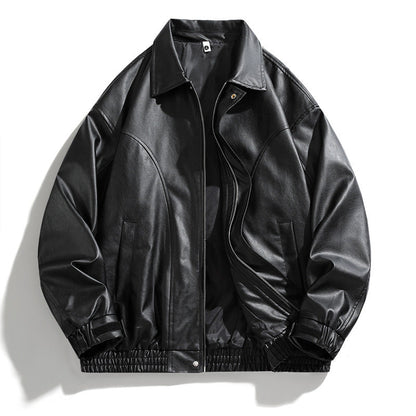 Herren Lederjacke Oversized Elegant Schwarz