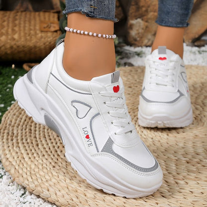 Damen Sneaker Sportlich Herz Applikation Trendy