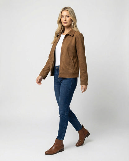 Lederjacke Damen Oversize Velourslederjacke Modern