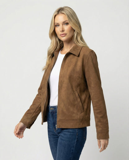 Lederjacke Damen Oversize Velourslederjacke Modern - BerlinGlamour