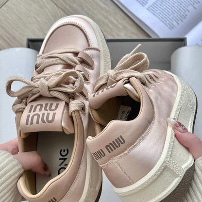 Damen Sneaker Weich Satin Schnürschuhe Frauen Sportschuhe
