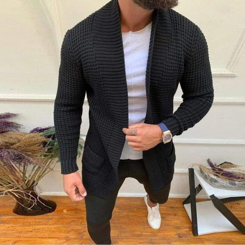 Herren Strickjacke Grob Strick Modern Offener Kragen
